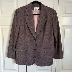 Chadwick's Blazer Womens 12P Pink Black Wool Blend Tweed Notch Lapel Business